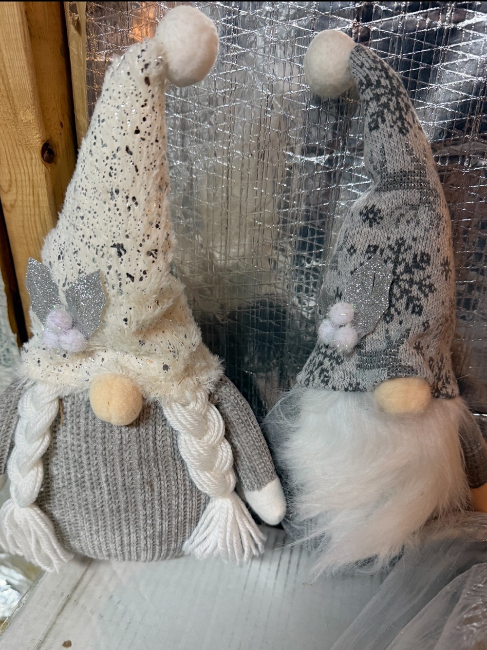 Plush Holiday Gnomes set of 2 Gray/ white Festive like new